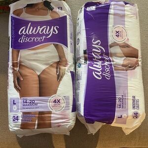 2 packs-Always Discreet Underwear Large 24 Pack - Purple and White